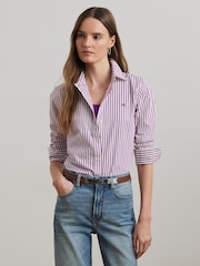 Lauren Ralph Lauren Purple Jamelko Stipe Cotton Logo Shirt - Image 1 of 8