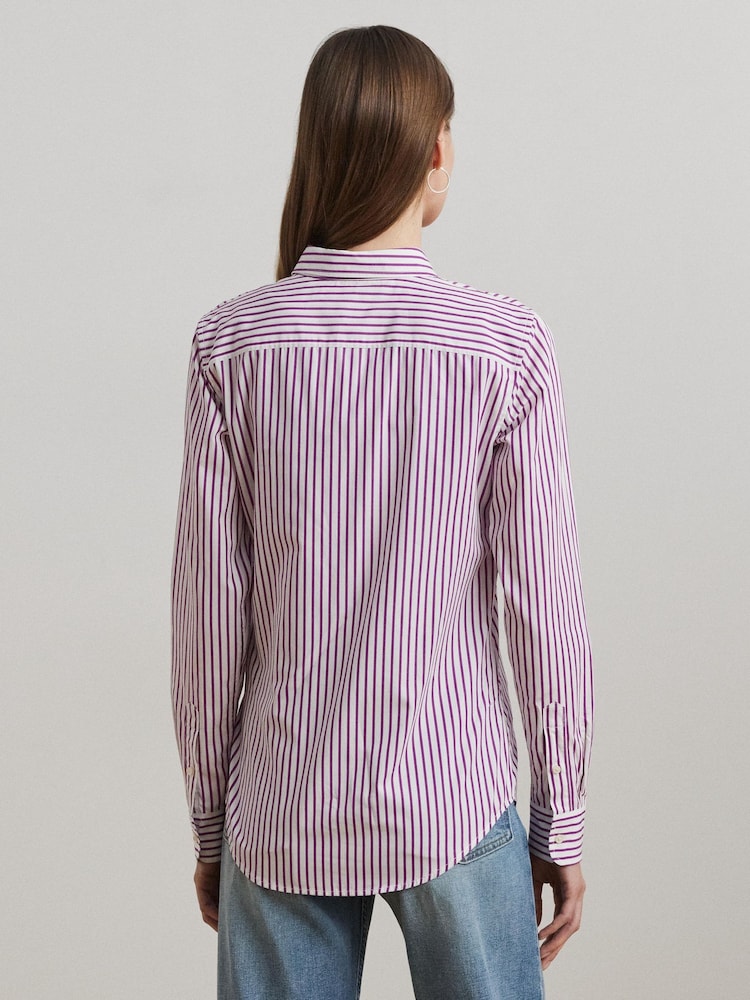 Lauren Ralph Lauren Purple Jamelko Stipe Cotton Logo Shirt - Image 2 of 8