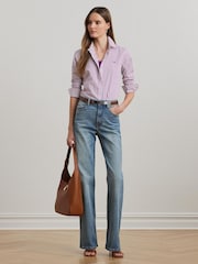 Lauren Ralph Lauren Purple Jamelko Stipe Cotton Logo Shirt - Image 3 of 8
