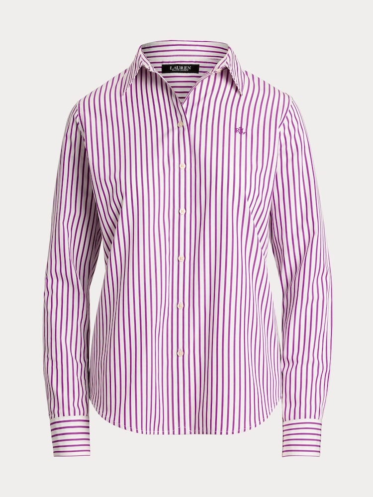 Lauren Ralph Lauren Purple Jamelko Stipe Cotton Logo Shirt - Image 8 of 8