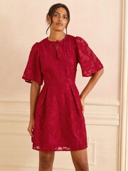 Love & Roses Red Petite Floral Structured Jacquard Mini Dress - Image 3 of 4
