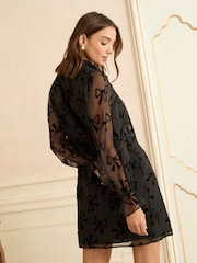 Love & Roses Bow Burnout Tie Neck Mini Dress - Image 4 of 4