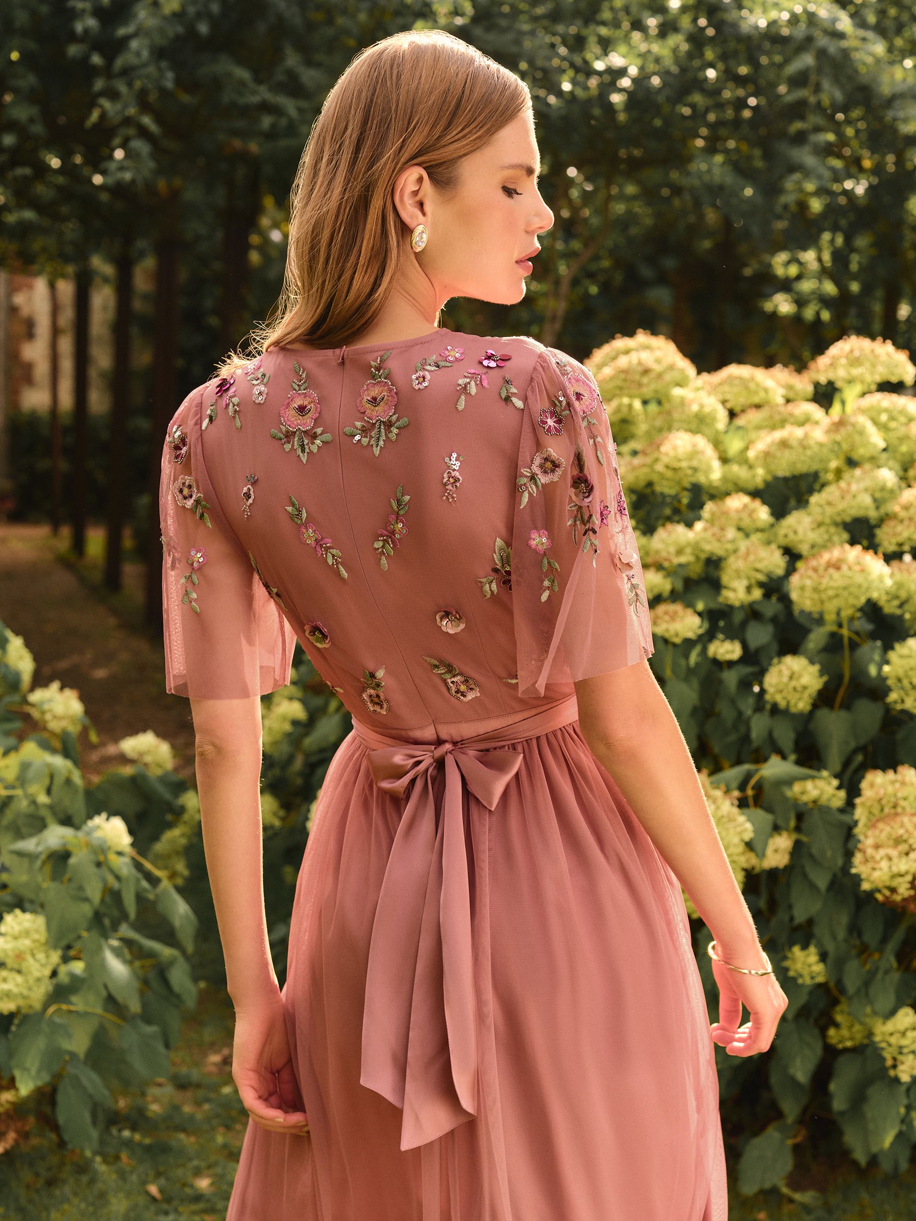 Buy Love & Roses Dusky Pink Embroidered Angel Sleeve Maxi Dress