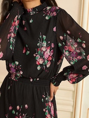 Love & Roses Floral Plisse Mesh High Neck Midi Dress - Image 2 of 4