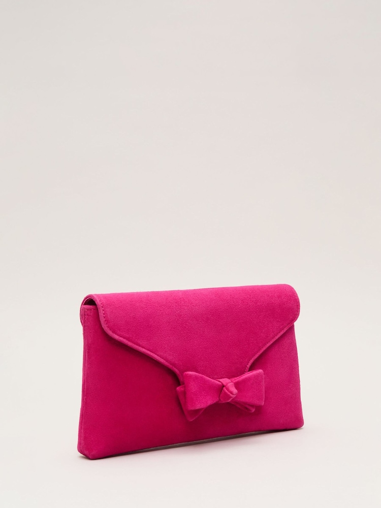 Phase Eight Pink Suede Bow Front Clutch - Image 2 of 8 Phase Eight Pink Suede Bow Front Clutch - Image 2 of 8
