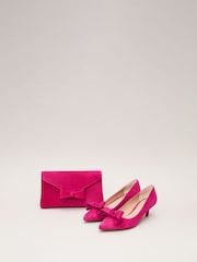 Phase Eight Pink Suede Bow Front Clutch - Image 3 of 8