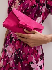 Phase Eight Pink Suede Bow Front Clutch - Image 8 of 8