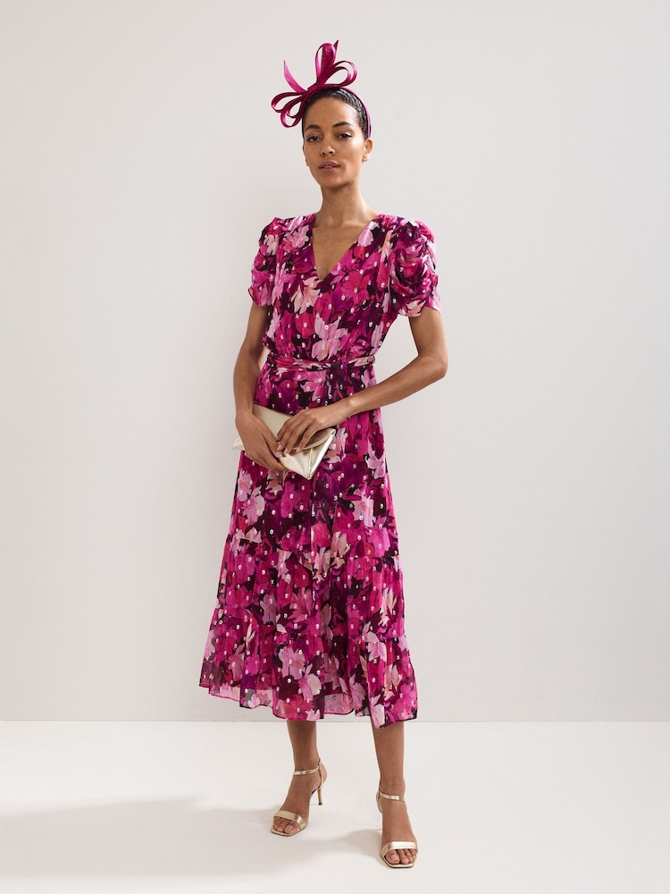 Phase Eight Purple Azalea Floral Print Dress - Image 1 of 8 Phase Eight Purple Azalea Floral Print Dress - Image 1 of 8