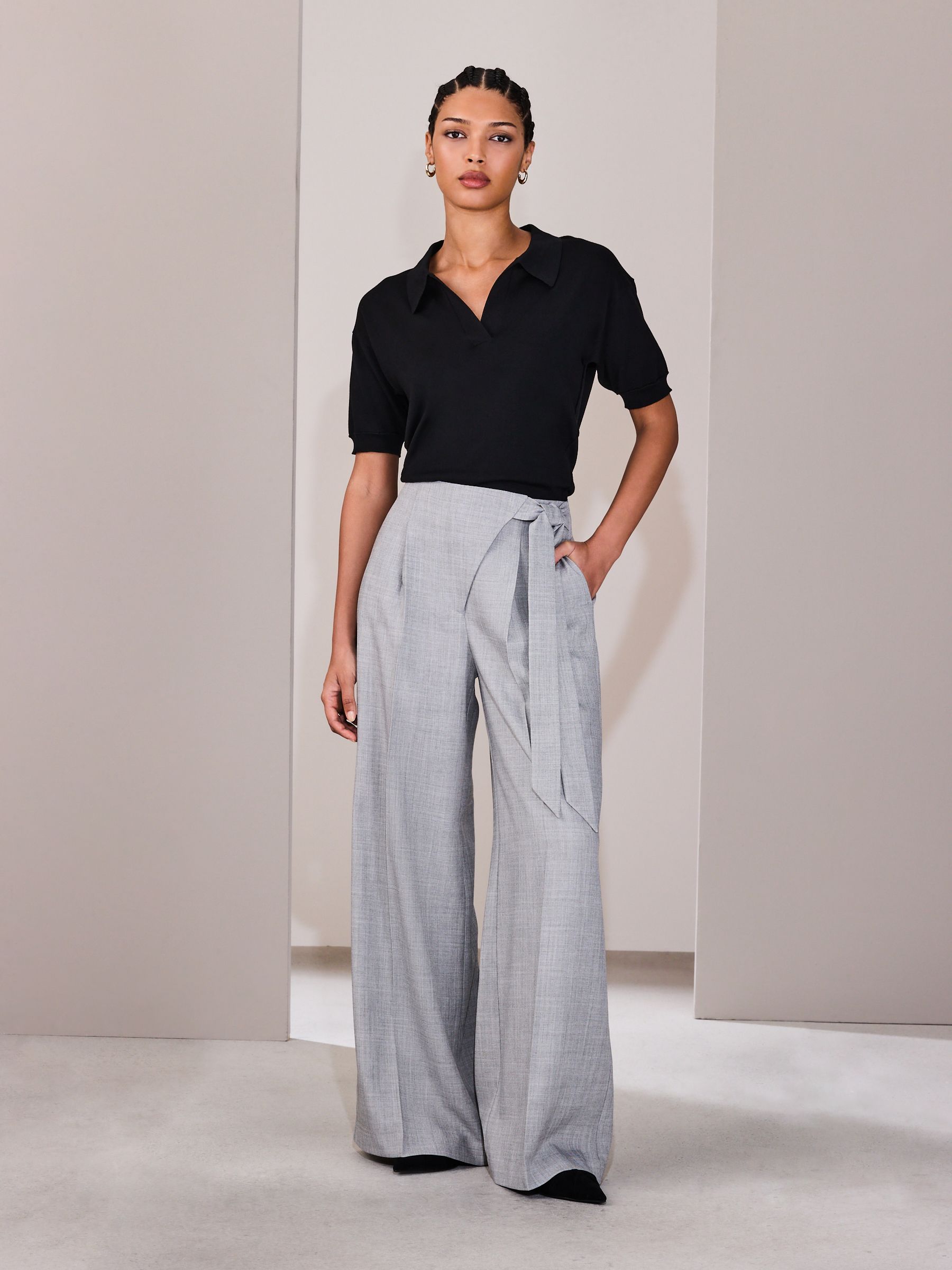 Buy Grey Crosshatch Wrap Wide Leg Trousers from Next USA