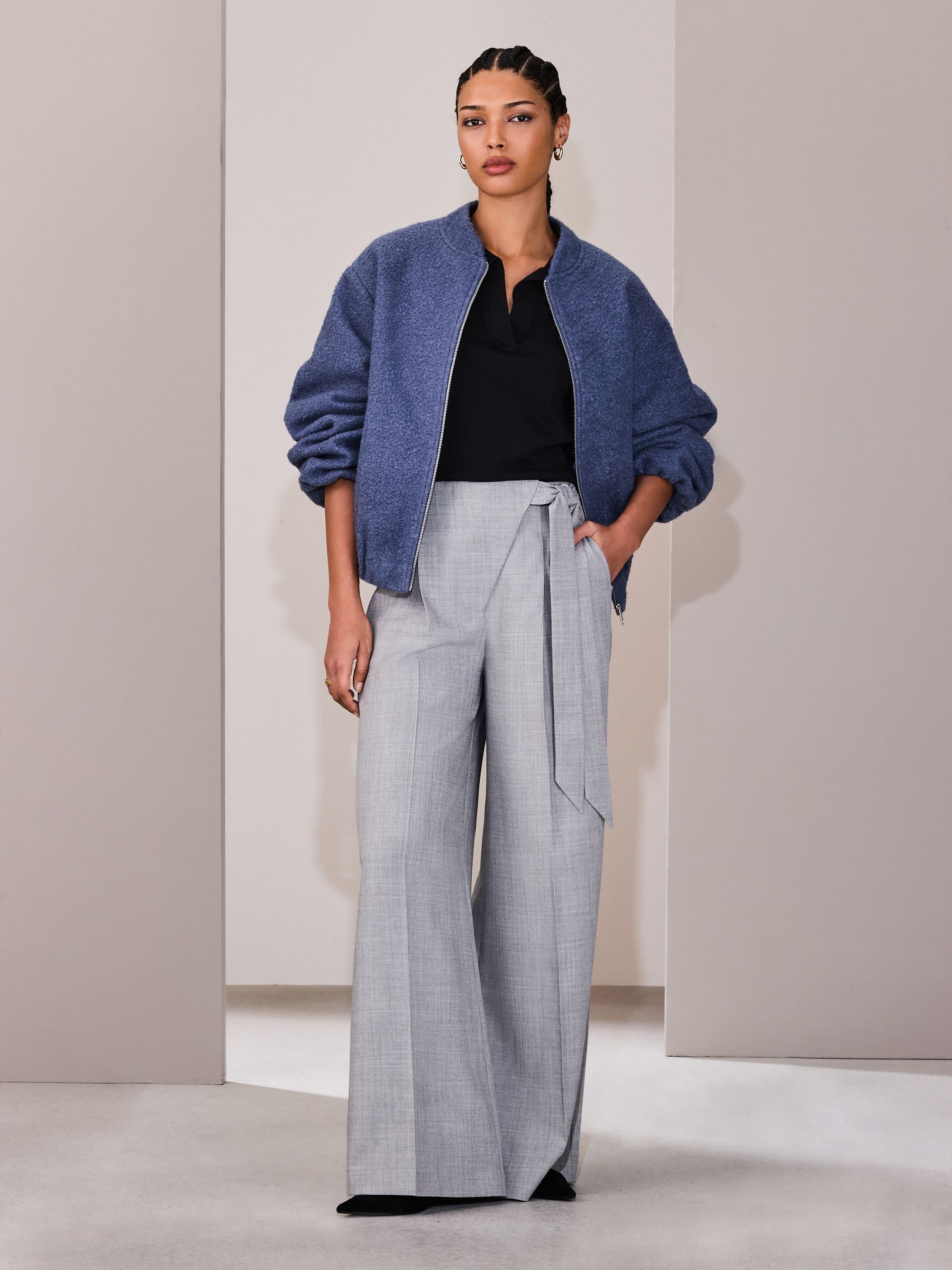 Buy Grey Crosshatch Wrap Wide Leg Trousers from Next USA