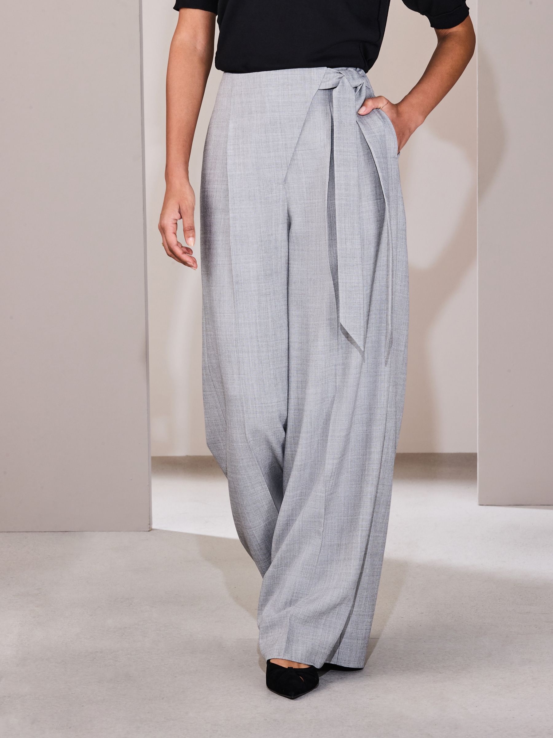 Buy Grey Crosshatch Wrap Wide Leg Trousers from Next USA