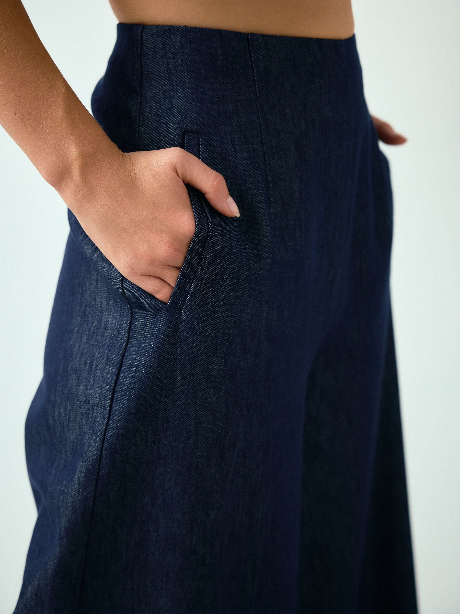 Buy Indigo Blue Denim Look Palazzo Trousers with Linen from Next USA