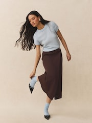 Chocolate Brown Midi Wrap Skirt - Image 1 of 8