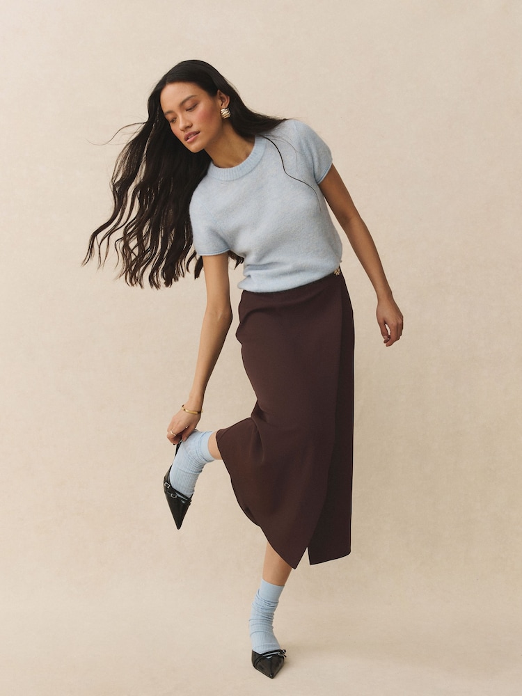 Chocolate Brown Midi Wrap Skirt - Image 1 of 8