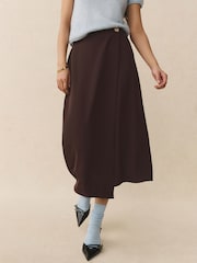 Chocolate Brown Midi Wrap Skirt - Image 2 of 8