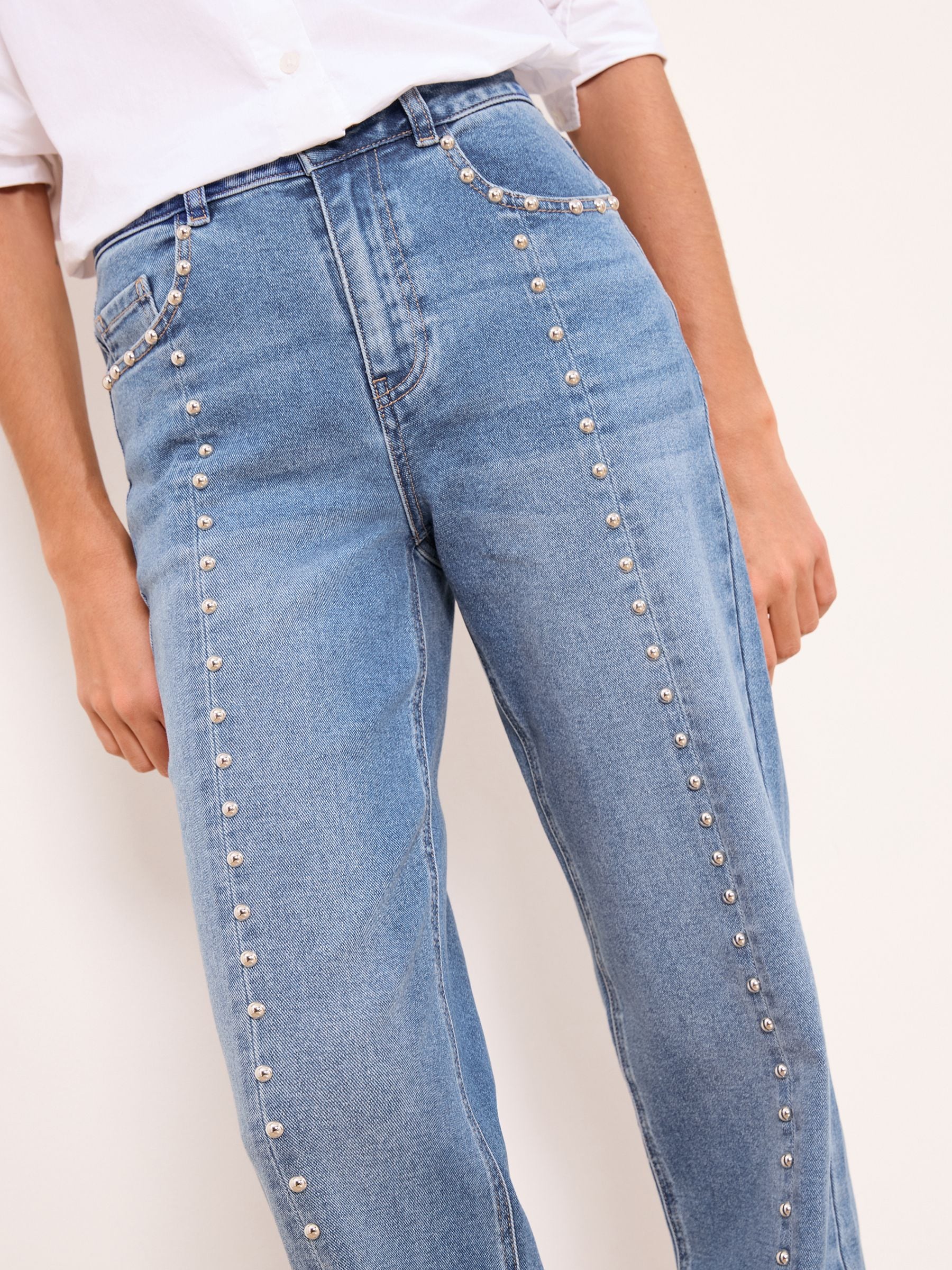 Buy Lipsy Studded Mid Wash Blue Wide Leg Jeans from Next Australia