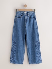 Mørkeblå Blomstrete broderi - Vide bukseben Jeans - Bilde 7 av 9