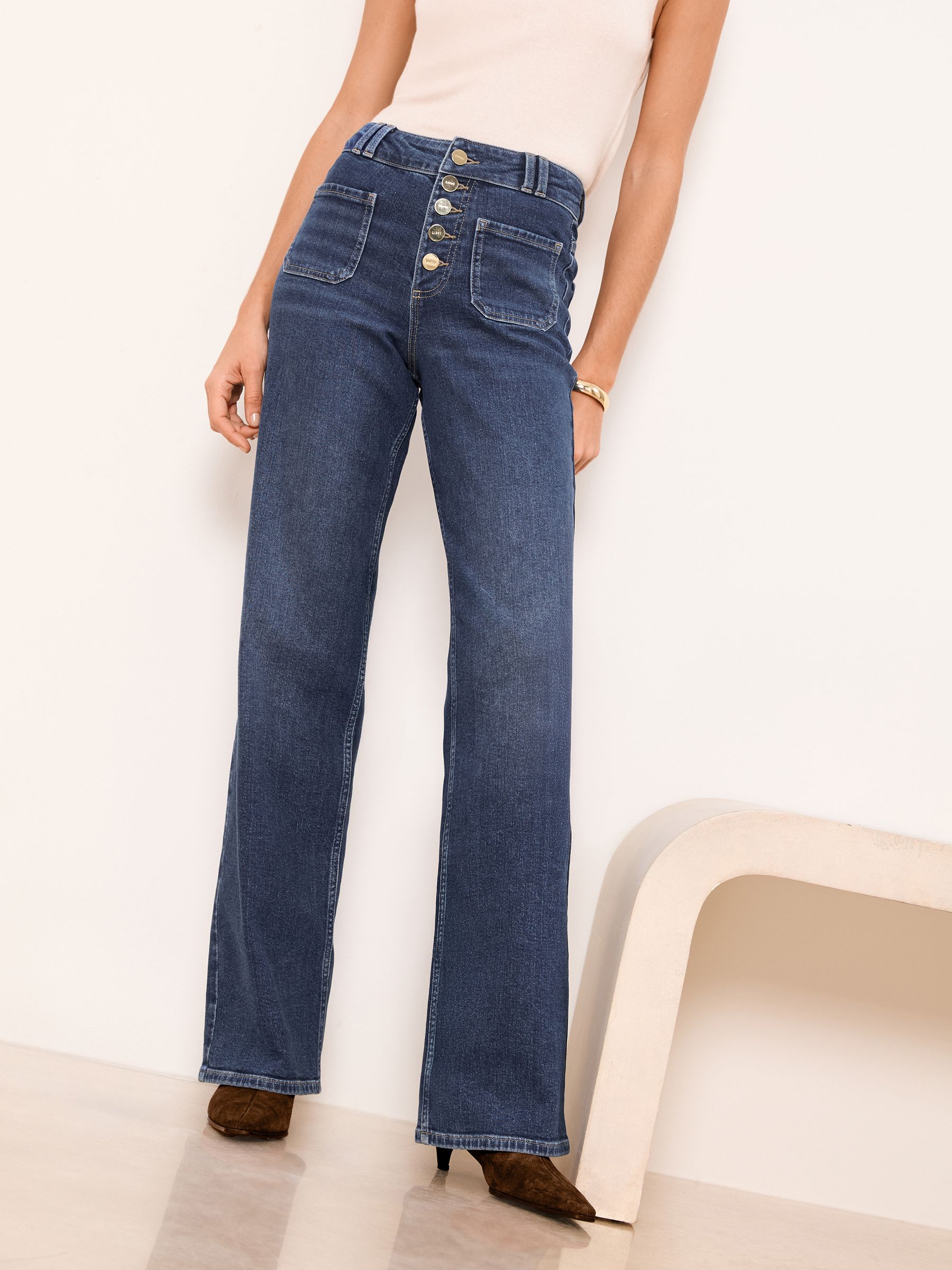 Buy Lipsy Dark Blue Wash Petite Exposed Button Fly Patch Pocket