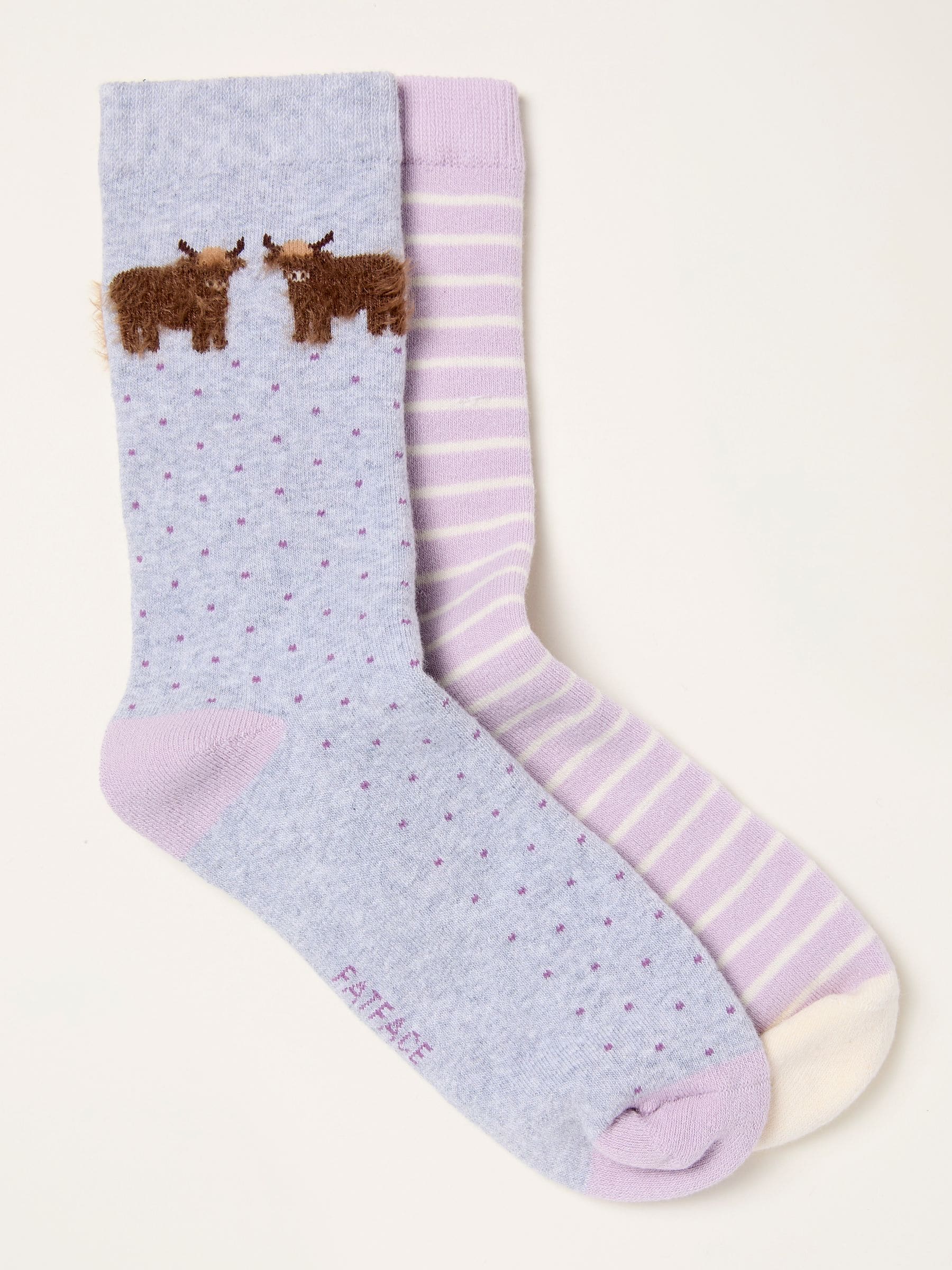 Fat Face - Welly Socks - Cotton Blend - Size 2 - Lilac
