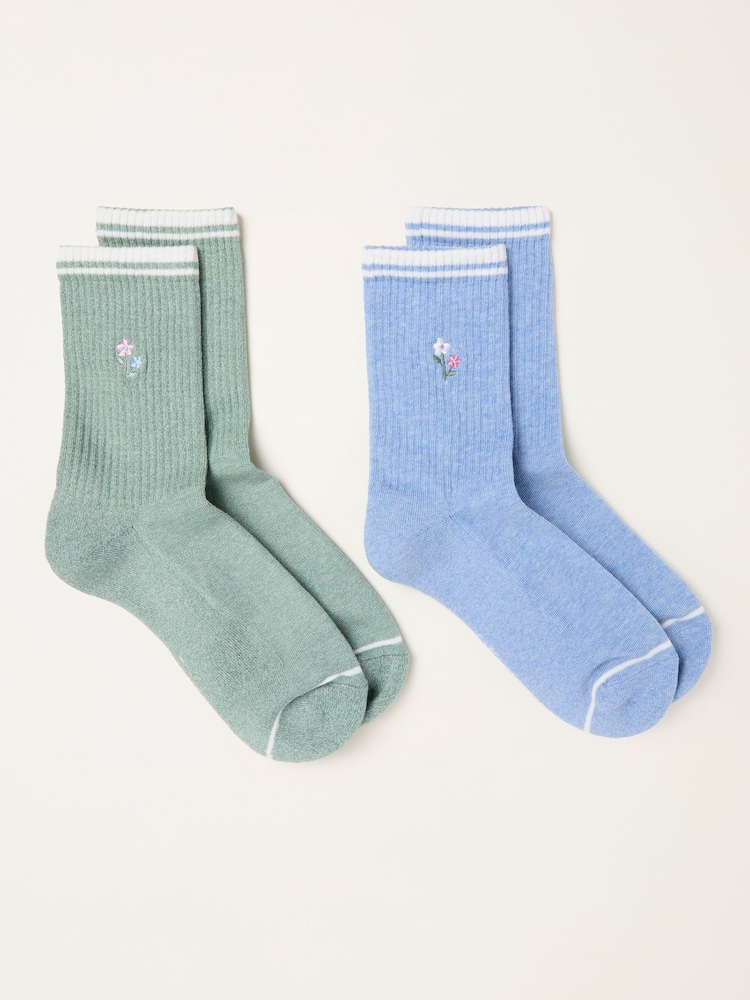 FatFace Green 2 Pairs of Embroidered Socks - Image 2 of 2 FatFace Green 2 Pairs of Embroidered Socks - Image 2 of 2