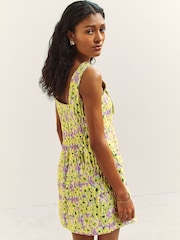Yellow Floral Jacquard Bow Front Sleeveless Mini Dress - Image 4 of 8