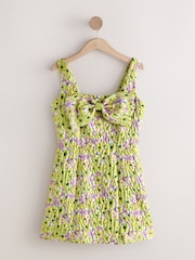 Yellow Floral Jacquard Bow Front Sleeveless Mini Dress - Image 6 of 8