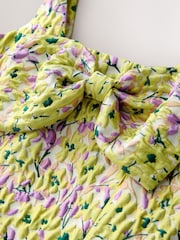 Yellow Floral Jacquard Bow Front Sleeveless Mini Dress - Image 7 of 8