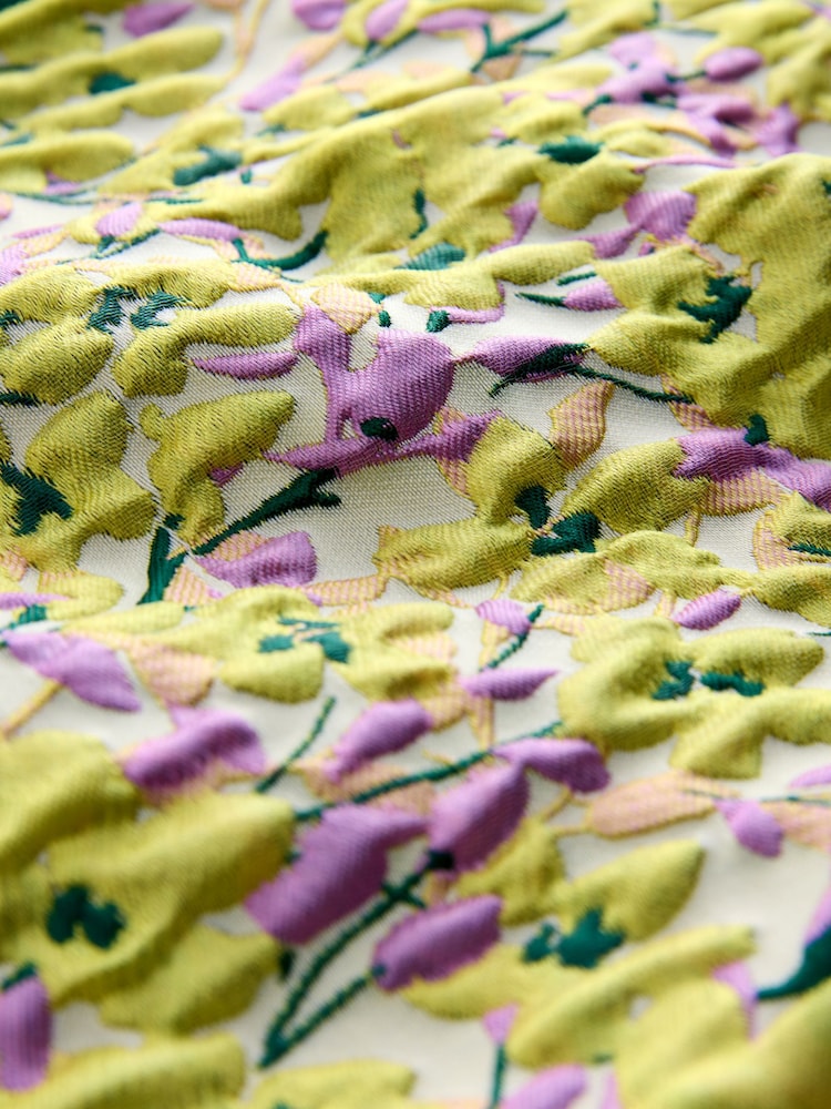 Yellow Floral Jacquard Bow Front Sleeveless Mini Dress - Image 8 of 8