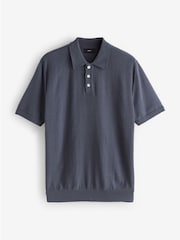 Navy Textured Short Sleeve Knit Polo Shirt - Image 1 of 1