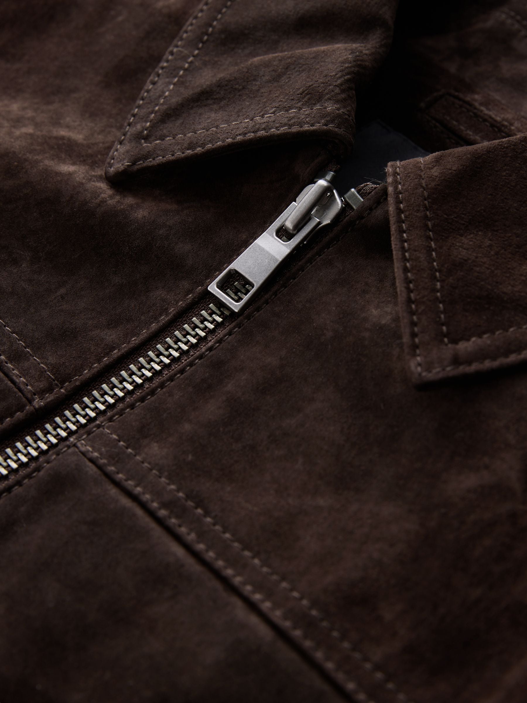 Buy Nothing Ordinary Chocolate Brown Suede Double Zip Collared