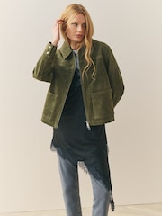 Nothing Ordinary Green Suede Double Zip Collared Jacket - Image 1 of 9