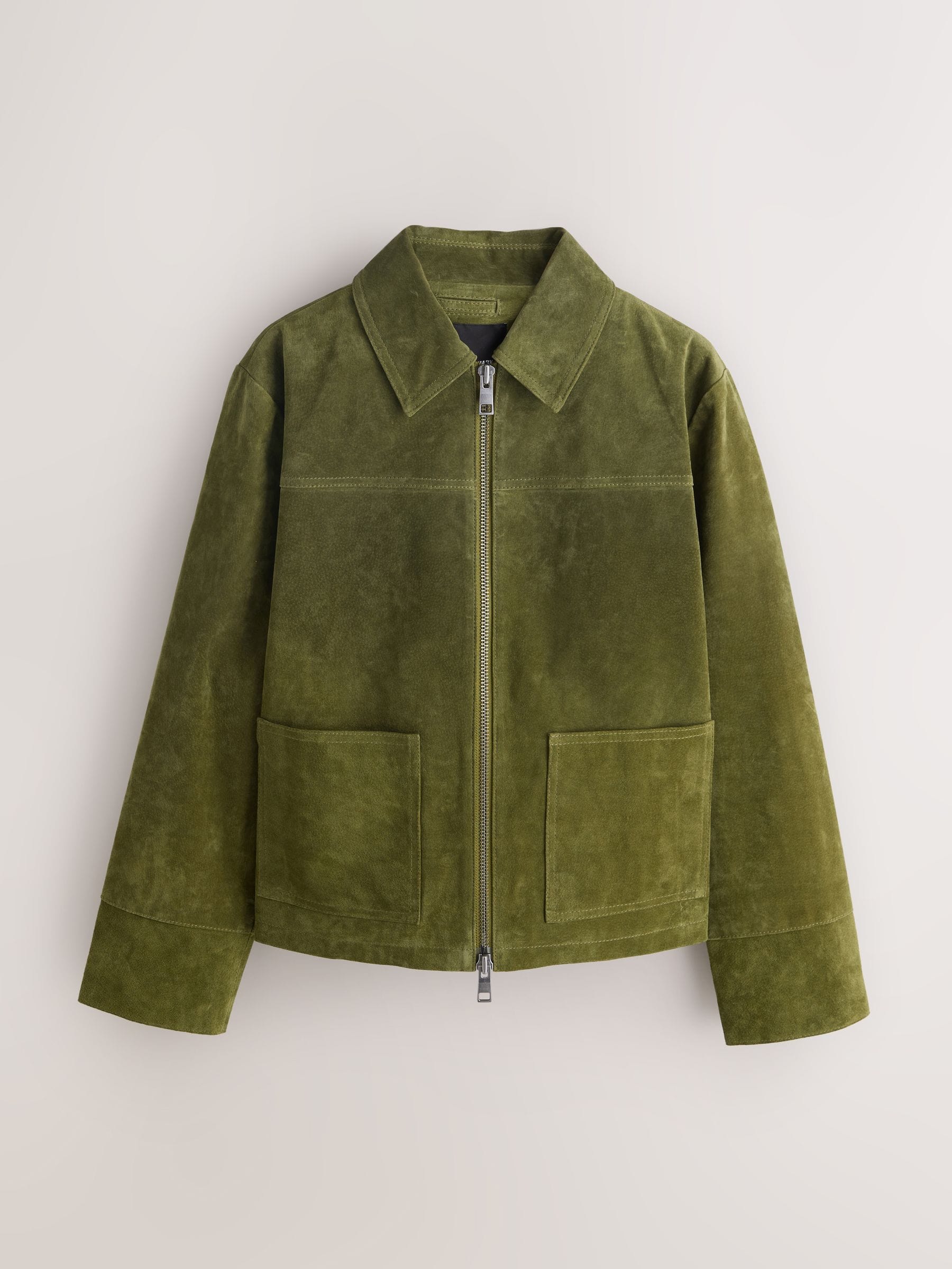 Buy Nothing Ordinary Green Suede Double Zip Collared Jacket from