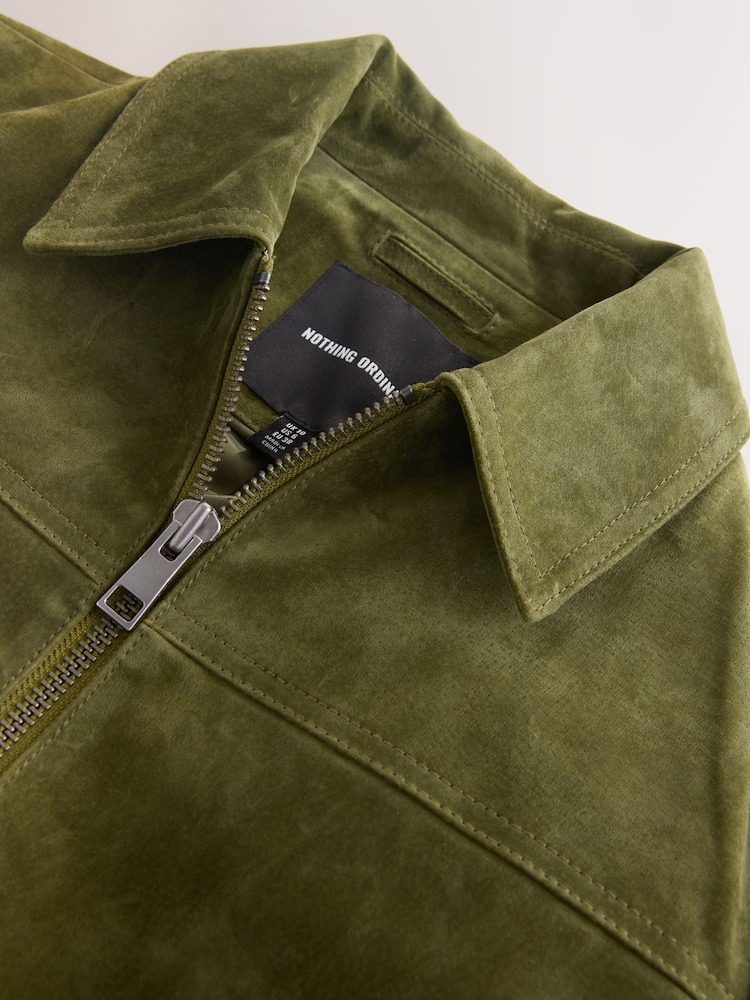 Nothing Ordinary Green Suede Double Zip Collared Jacket - Image 9 of 9 Nothing Ordinary Green Suede Double Zip Collared Jacket - Image 9 of 9