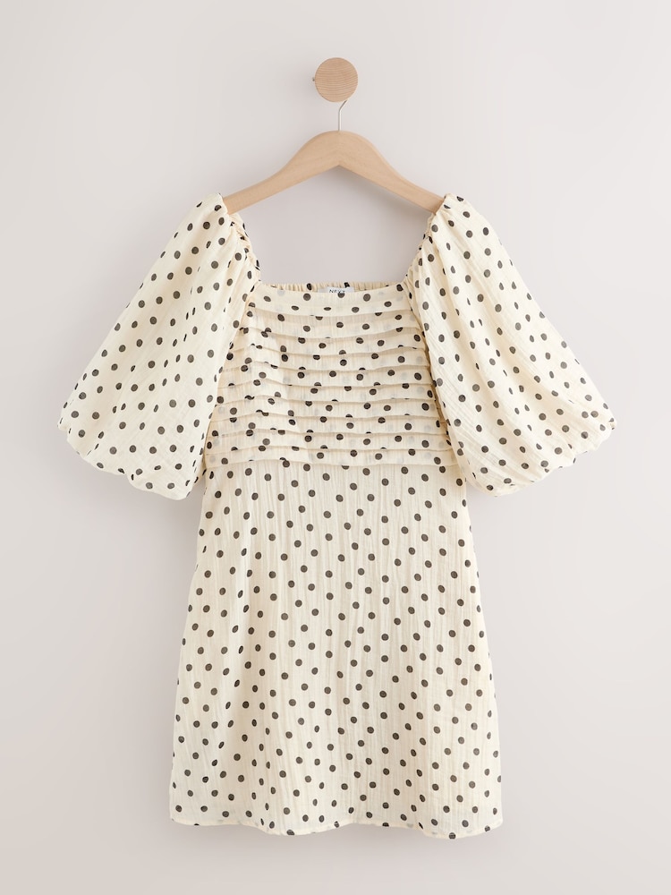 Punktmuster, Schwarz-Weiß - Minikleid für besondere Anlässe mit Puffärmeln - Bild 1 von 3