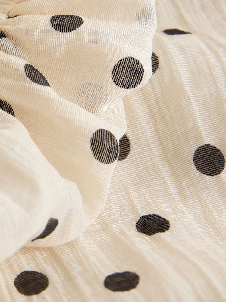 Ecru/Black Polka Dot Puff Sleeve Mini Occasion Dress - Image 7 of 7 Ecru/Black Polka Dot Puff Sleeve Mini Occasion Dress - Image 7 of 7