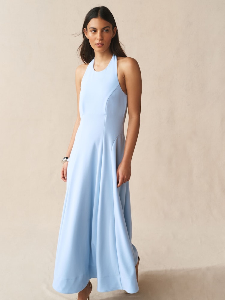 Pale Blue Halter Neck Midi Occasion Dress - Image 1 of 7
