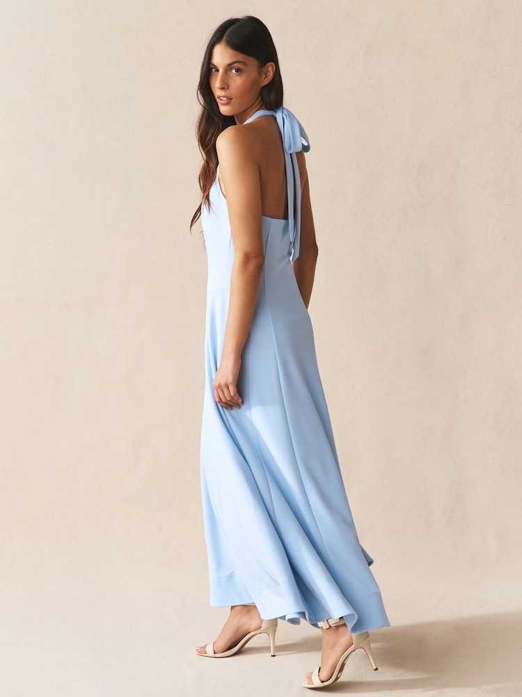 Pale Blue Halter Neck Midi Occasion Dress - Image 2 of 7