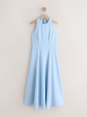 Pale Blue Halter Neck Midi Occasion Dress - Image 5 of 7