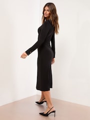 Lipsy Black Jersey Button Through Midi Shirt Dress - Image 3 of 4