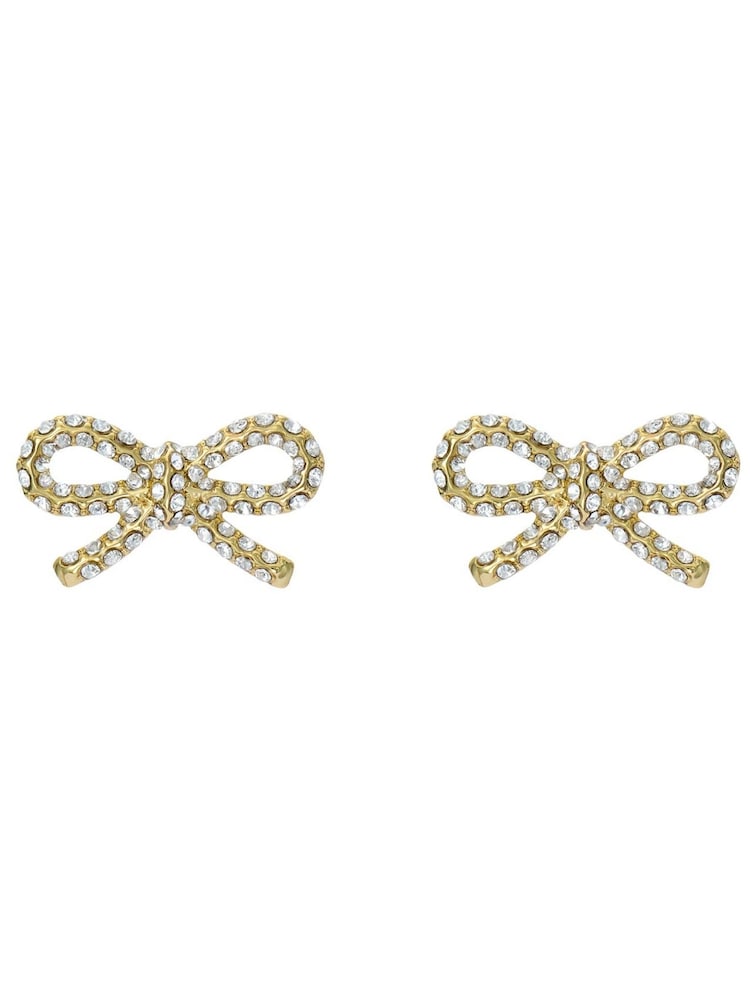 Ted Baker Gold Tone Ribecca Crystal Ribbon Bow Stud Earrings - Image 1 of 4