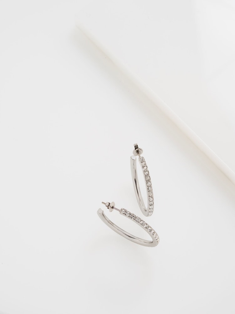 Ted Baker Silver Tone Clanci: Medium Crystal Hoop Earrings - Image 1 of 6