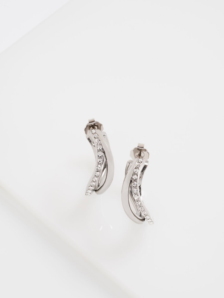 Ted Baker Silver Tone Large Wayva: Jewelled Wave Hoop Earrings - Image 1 of 3