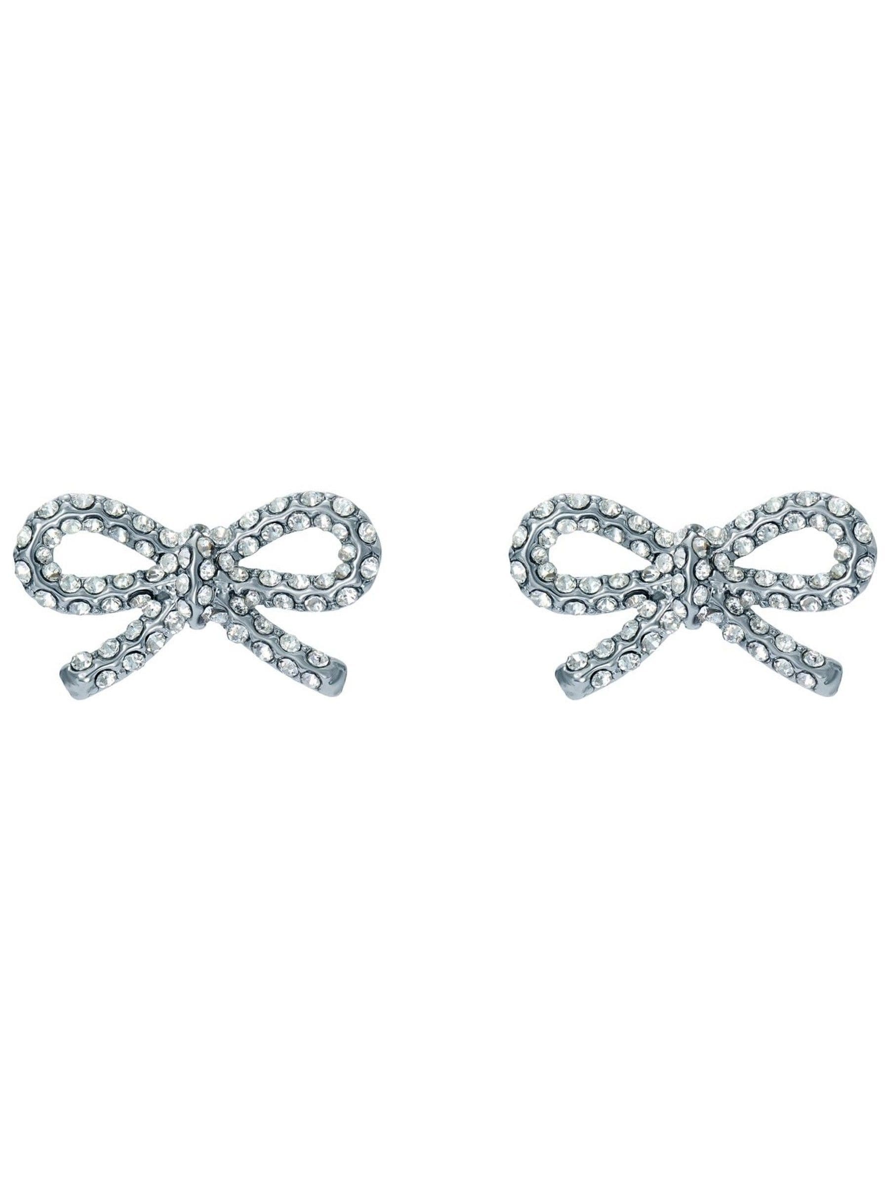 Ted Baker Silver Tone Ribecca Crystal Ribbon Bow Stud Earrings