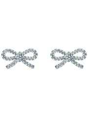 Ted Baker Silver Tone Ribecca Crystal Ribbon Bow Stud Earrings - Image 1 of 4