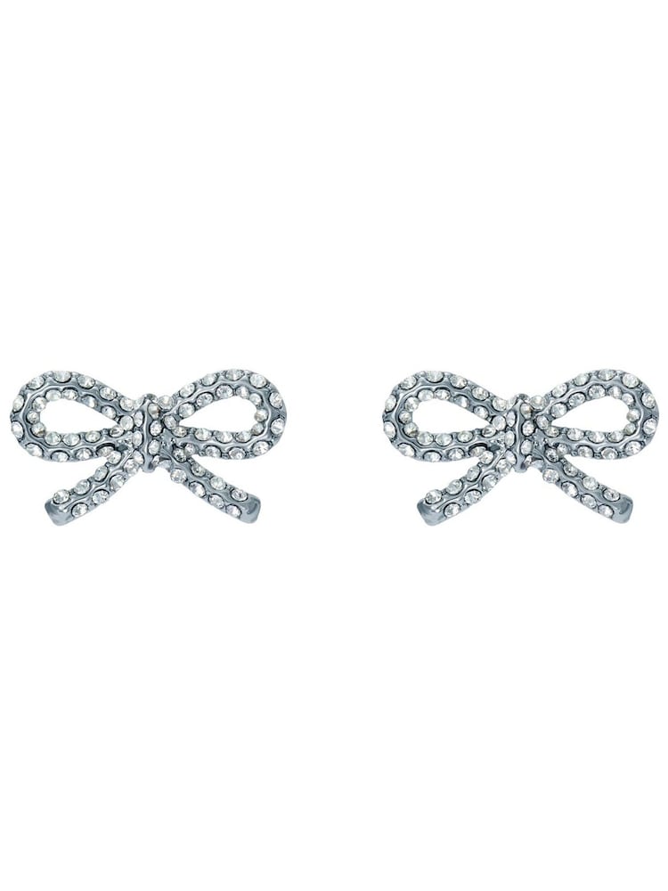 Ted Baker Silver Tone Ribecca Crystal Ribbon Bow Stud Earrings - Image 1 of 4