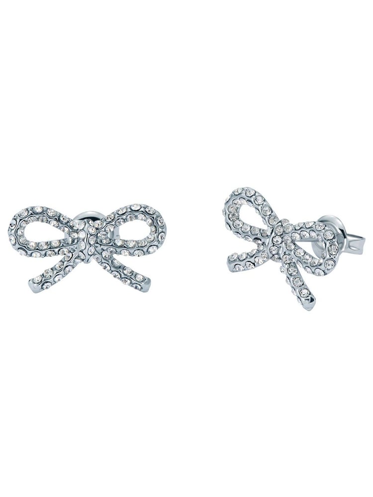 Ted Baker Silver Tone Ribecca Crystal Ribbon Bow Stud Earrings - Image 2 of 4