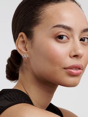 Ted Baker Silver Tone Ribecca Crystal Ribbon Bow Stud Earrings - Image 4 of 4