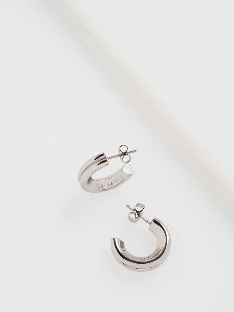 Ted Baker Silver Tone Small Hilya: Hidden Heart Hoop Earrings - Image 1 of 6