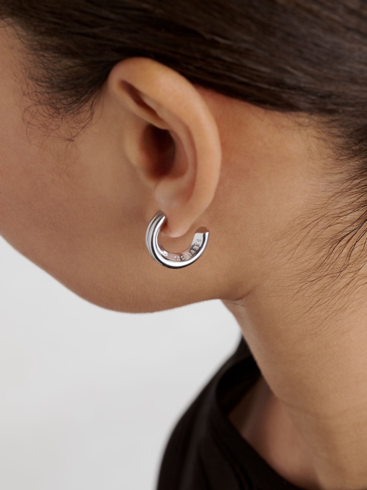 Ted Baker Silver Tone Small Hilya: Hidden Heart Hoop Earrings - Image 6 of 6