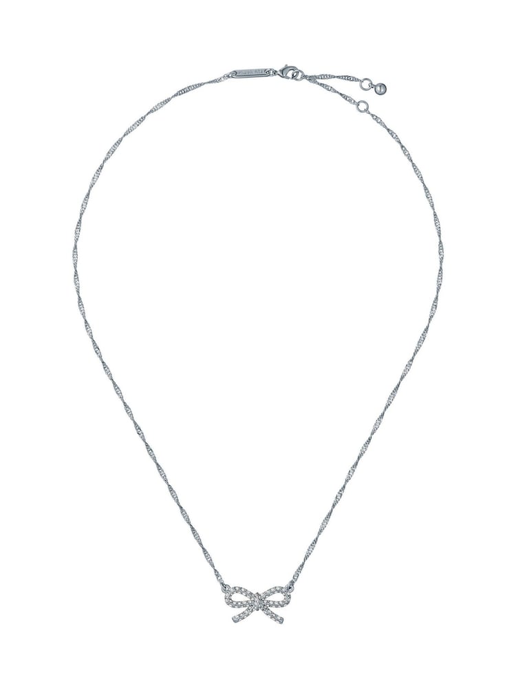 Ted Baker Silver Tone Ribah Crystal Ribbon Bow Pendant Necklace - Image 1 of 4